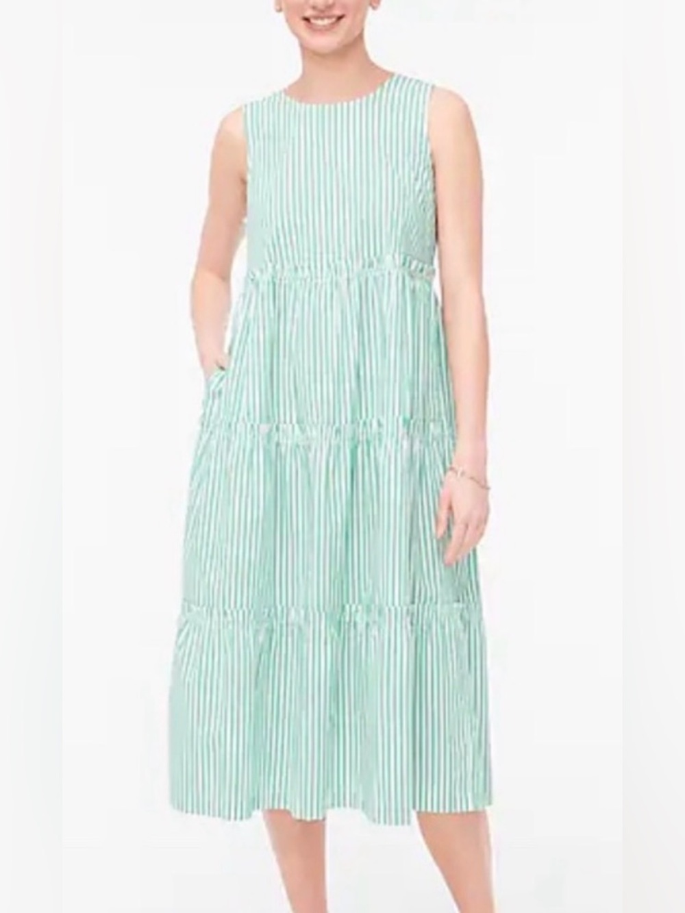 J. Crew Green and White Striped Sleeveless Dress size 10 Kentucky Derby